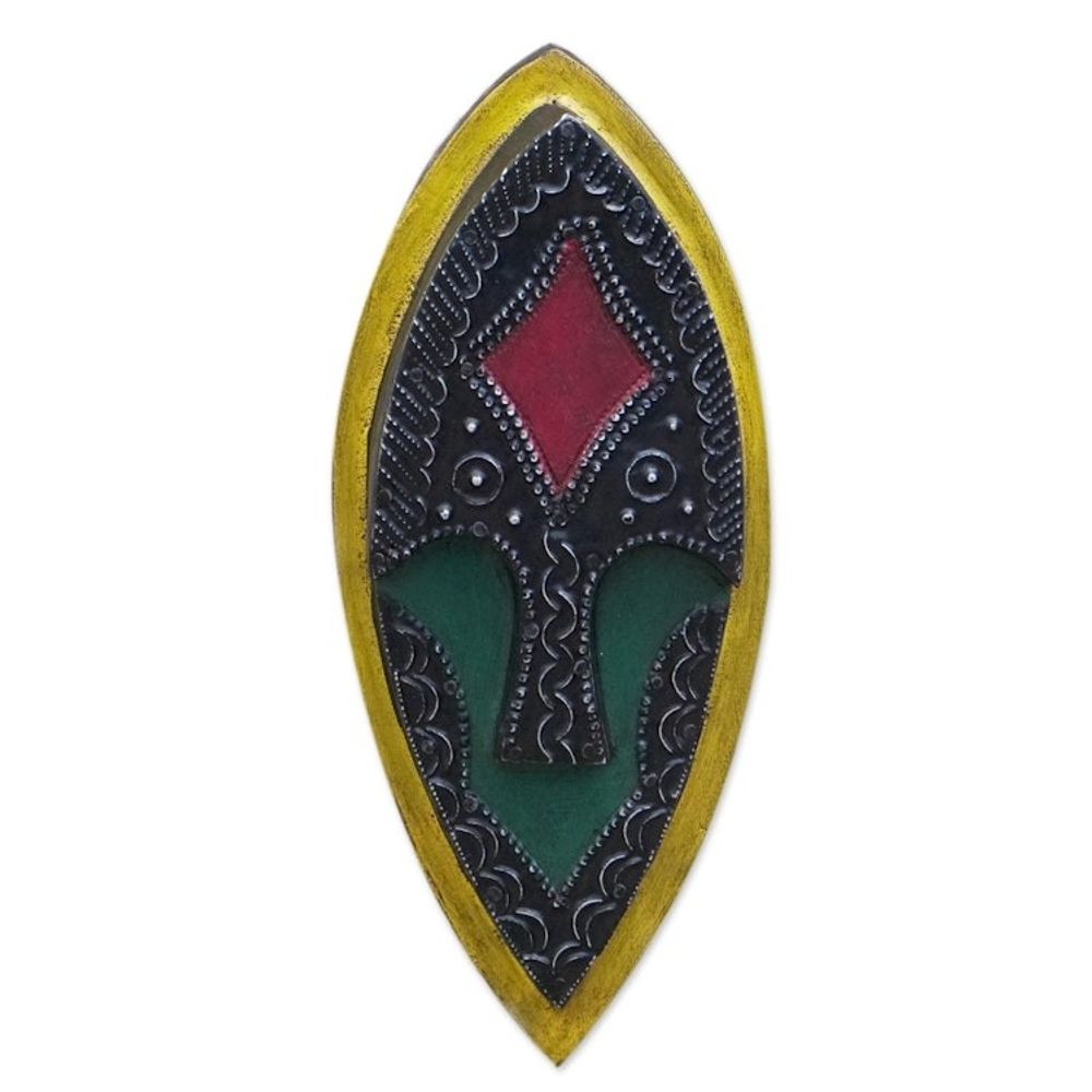 Hand-Painted Sese Wood Mask from Ghana 'Oblong Shadow II'