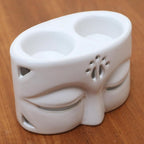 White Ceramic Buddha-Themed Oil Warmer 'Warming Buddha in White'