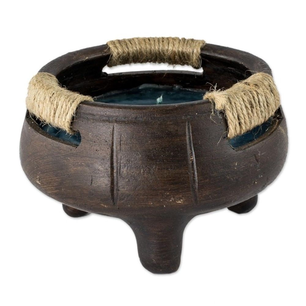 Hand Crafted Brown Ceramic Filled Jar Candle 'Turquoise Sea'