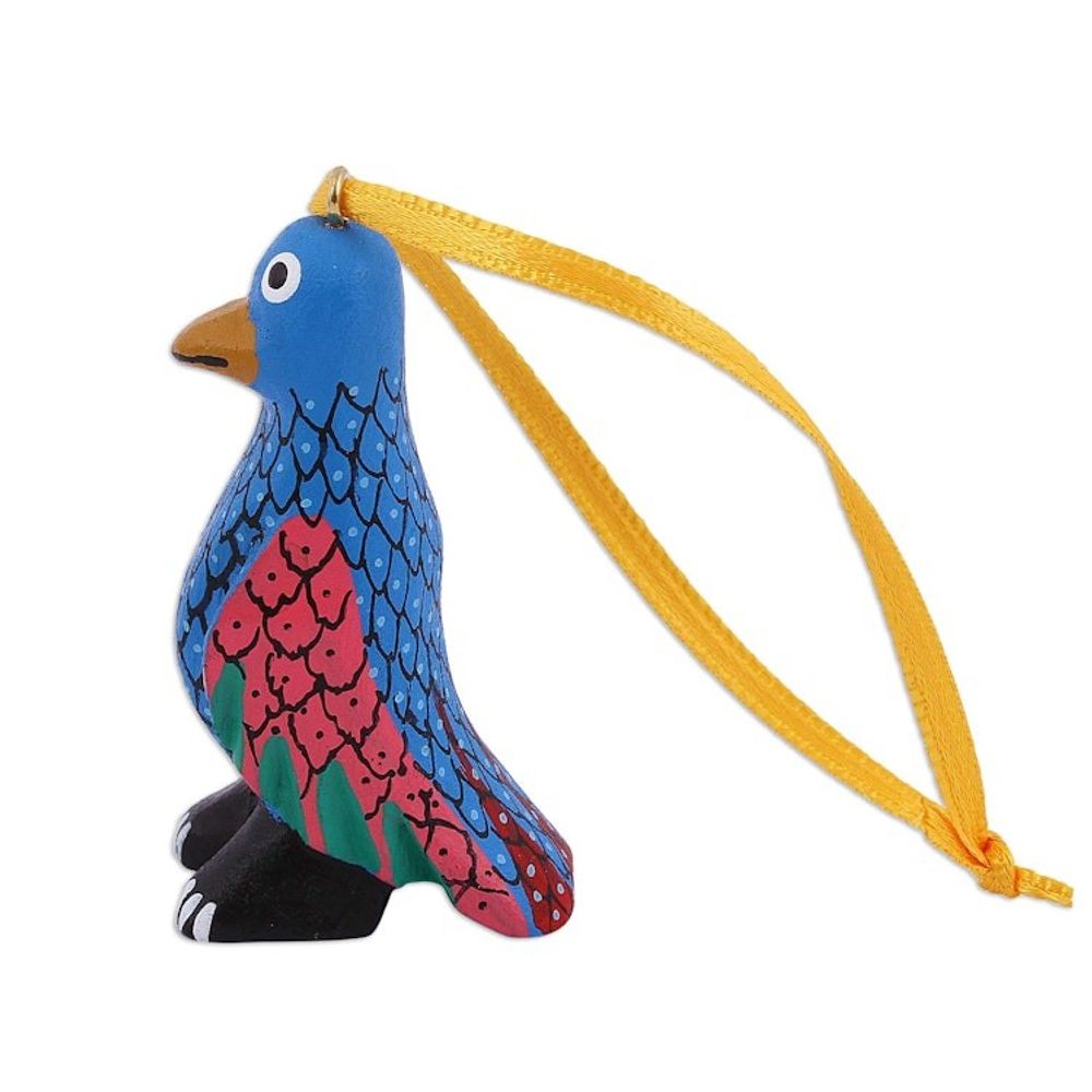Wood Alebrije Penguin Ornaments Set of 5 from Mexico 'Sweet Penguins'