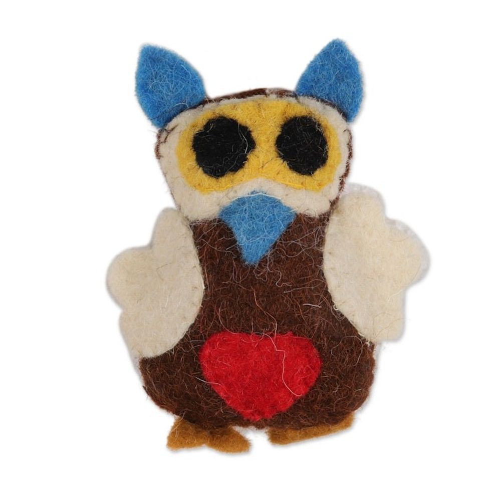 Colorful Wool Felt Owl Ornaments from India Set of 5 'Happy Owls'