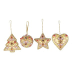 Red and Gold Embellished Satin Ornaments Set of 4 'Lavish Holiday'