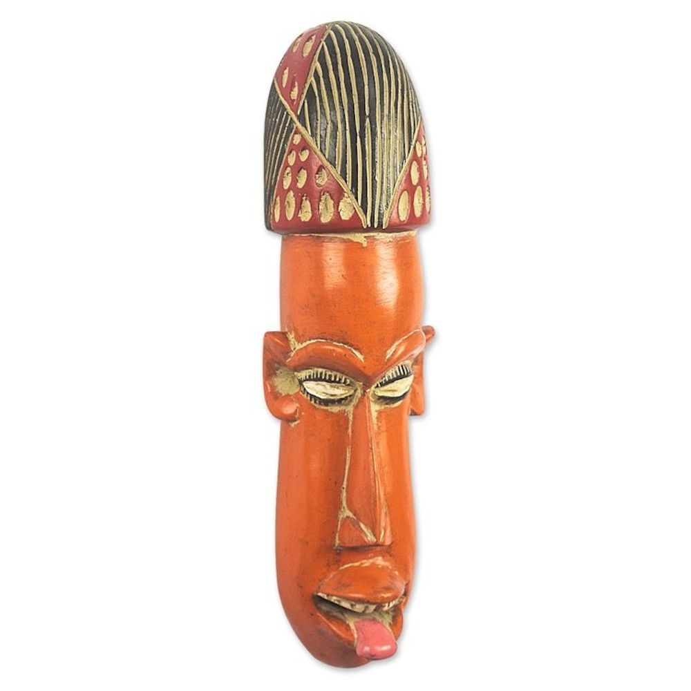 Artisan Crafted Orange Sese Wood Mask 'Segbefia'