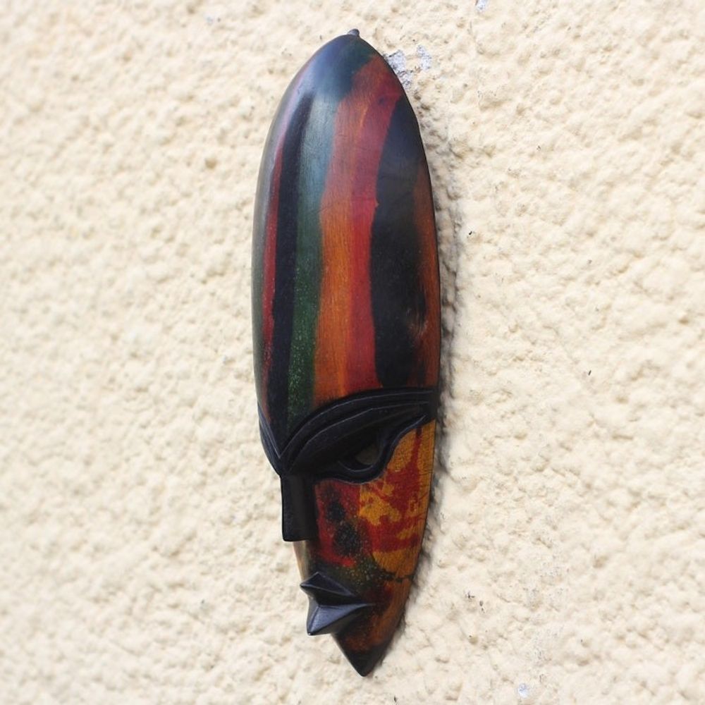 Colorful African Sese Wood Mask from Ghana 'Abena Colors'