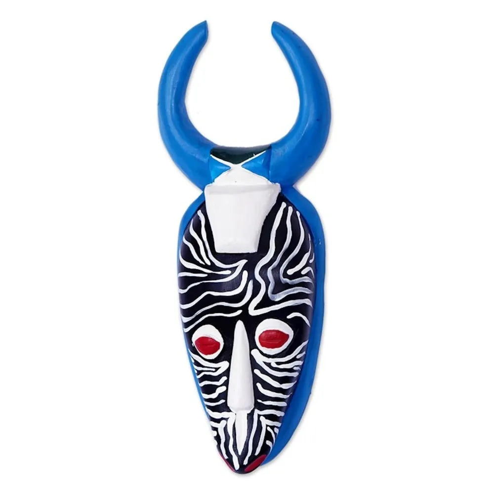 Baule Warrior from Cote d'Ivoire Hand-Painted Wood Mask 'Horn Warrior'