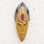 Handcrafted Yellow Sese Wood Mask with Aluminum Accents 'Yellow Beauty'