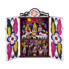 Collectible Peruvian Wood Multicolor Retablo Sculpture 'Chapel of Quinua'
