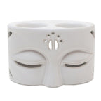 White Ceramic Buddha-Themed Oil Warmer 'Warming Buddha in White'
