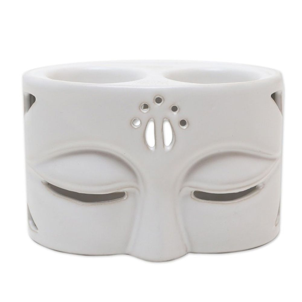 White Ceramic Buddha-Themed Oil Warmer 'Warming Buddha in White'