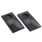 Pair of Handcrafted Soapstone Tealight Holders from India 'Peacock Flame''
