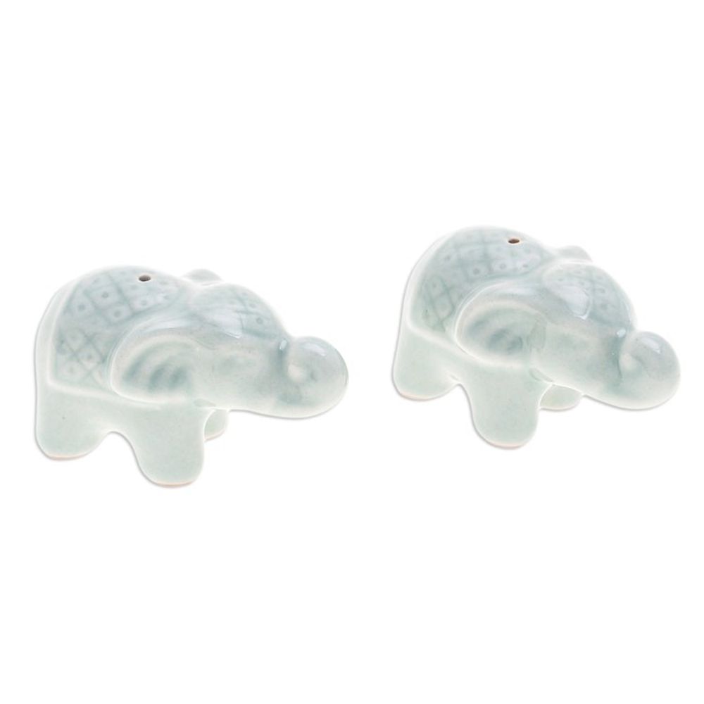 Set of 2 Green Elephant Celadon Ceramic Incense Holders 'Giant's Green Aura'