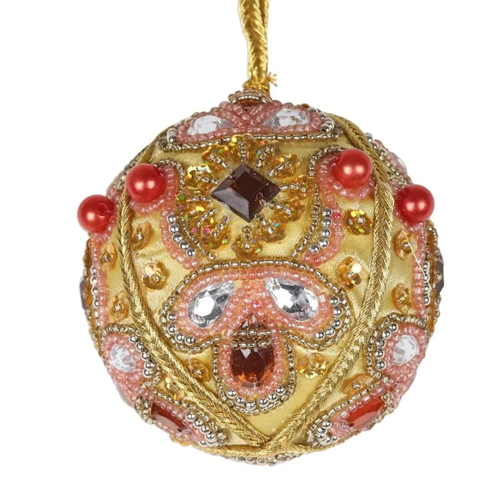 Red and Gold Embellished Satin Ornaments Set of 4 'Lavish Holiday'