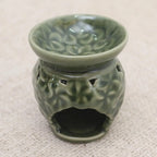 Frangipani Motif Green Ceramic Oil Warmer 'Jepun Flowers'