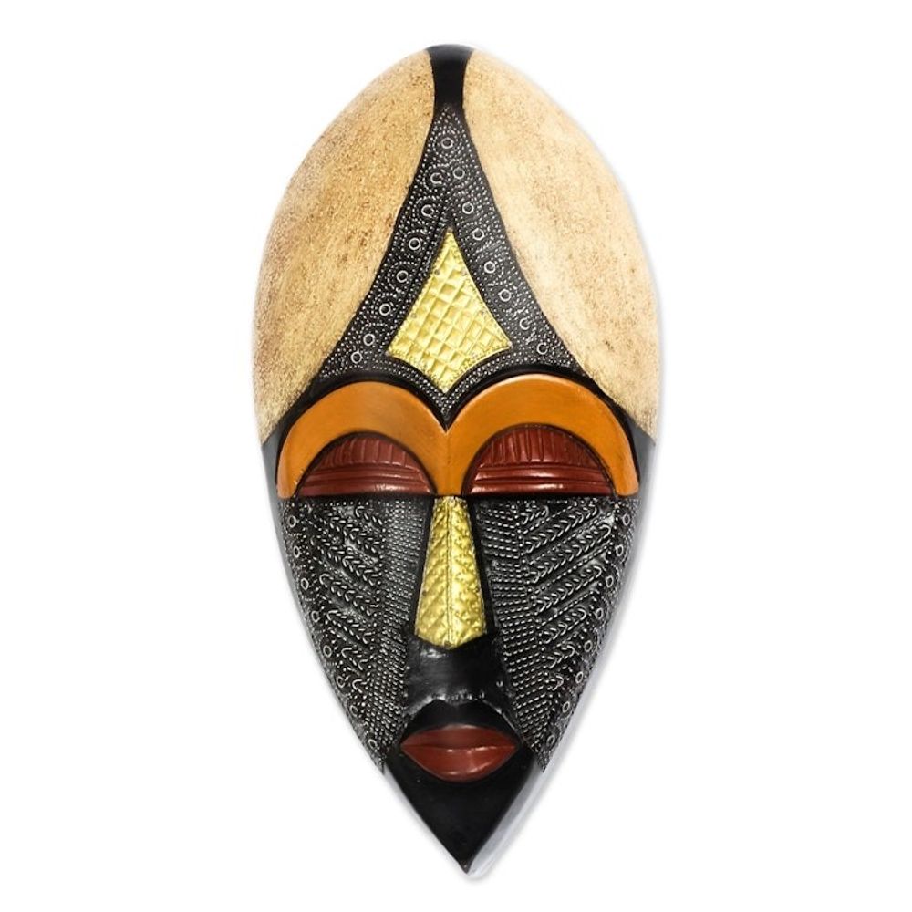 Multicolored African Wood Mask from Ghana 'King of Africa'