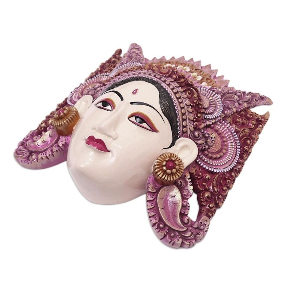 Artisan Crafted Balinese Suar Wood Mask 'Traditional Dance'