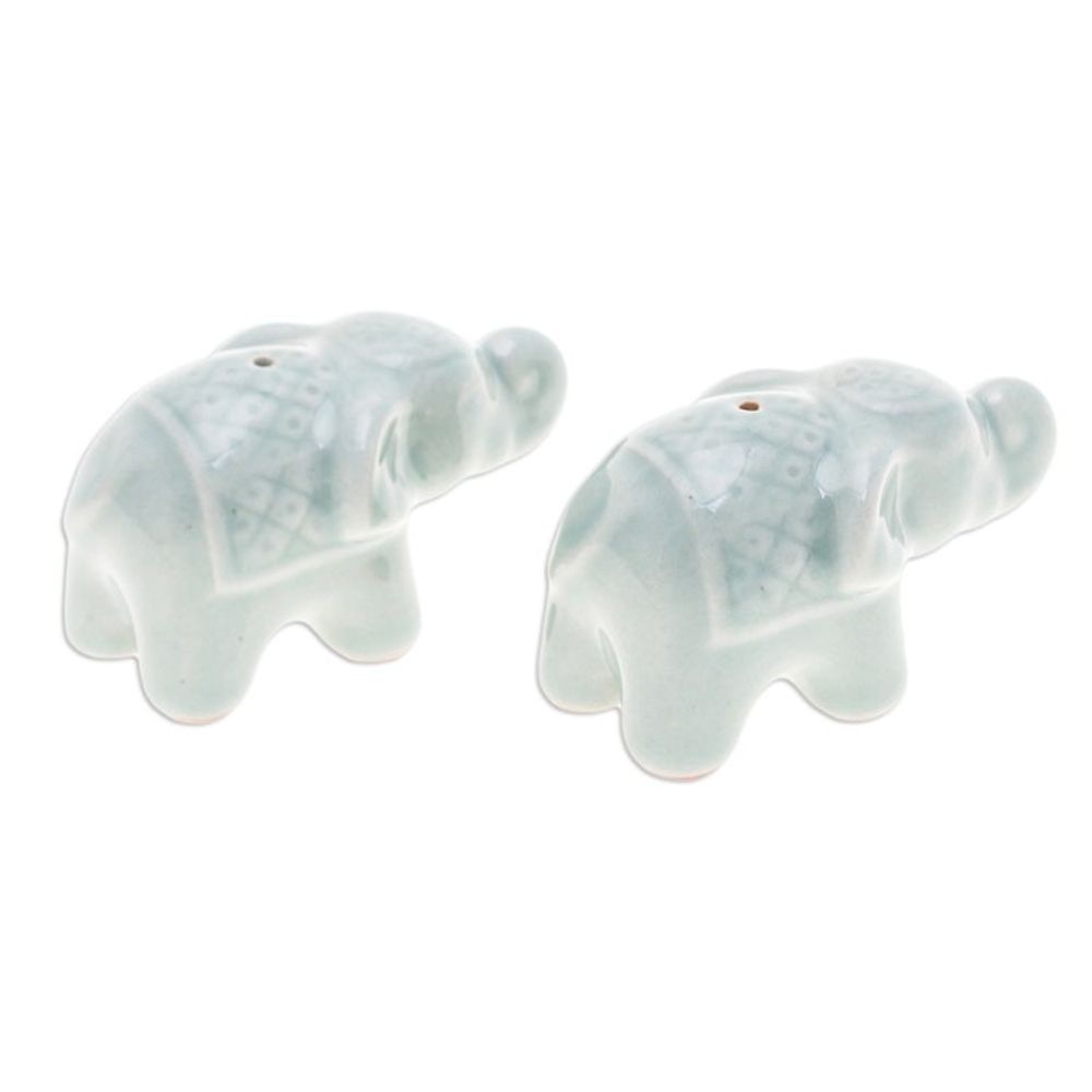 Set of 2 Green Elephant Celadon Ceramic Incense Holders 'Giant's Green Aura'