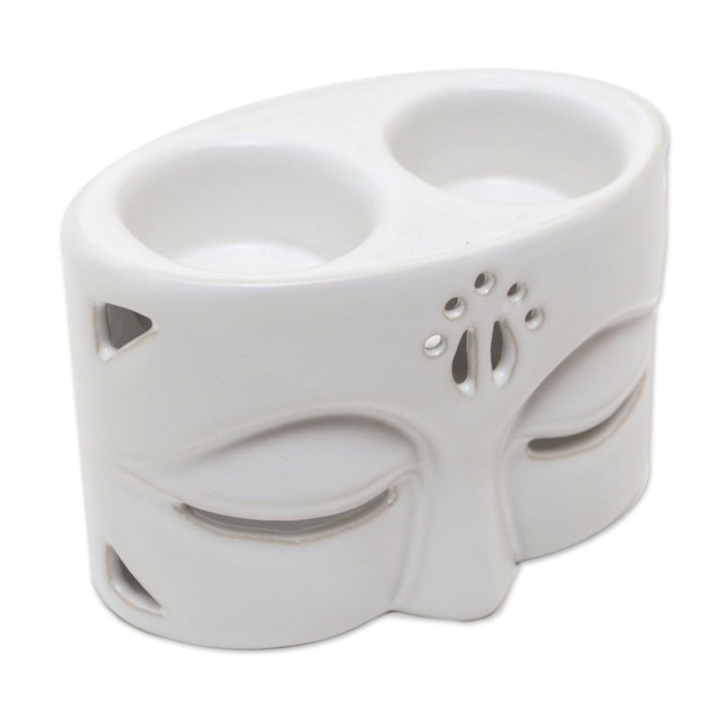 White Ceramic Buddha-Themed Oil Warmer 'Warming Buddha in White'
