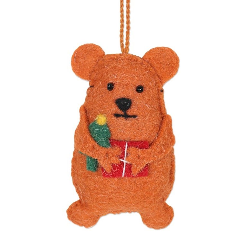 Wool Felt Bear Ornaments Set of 5 'Bearing Gifts'