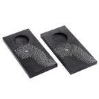 Pair of Handcrafted Soapstone Tealight Holders from India 'Peacock Flame''