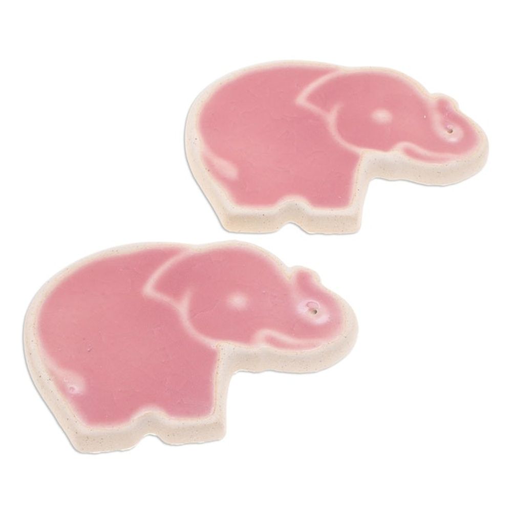 Handcrafted Elephant-Shaped Pink Incense Holders Pair 'Pink Elephant'