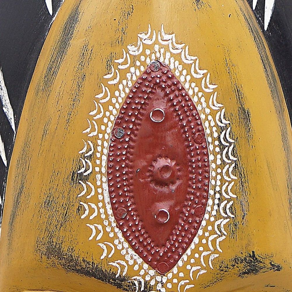 Handcrafted Yellow Sese Wood Mask with Aluminum Accents 'Yellow Beauty'
