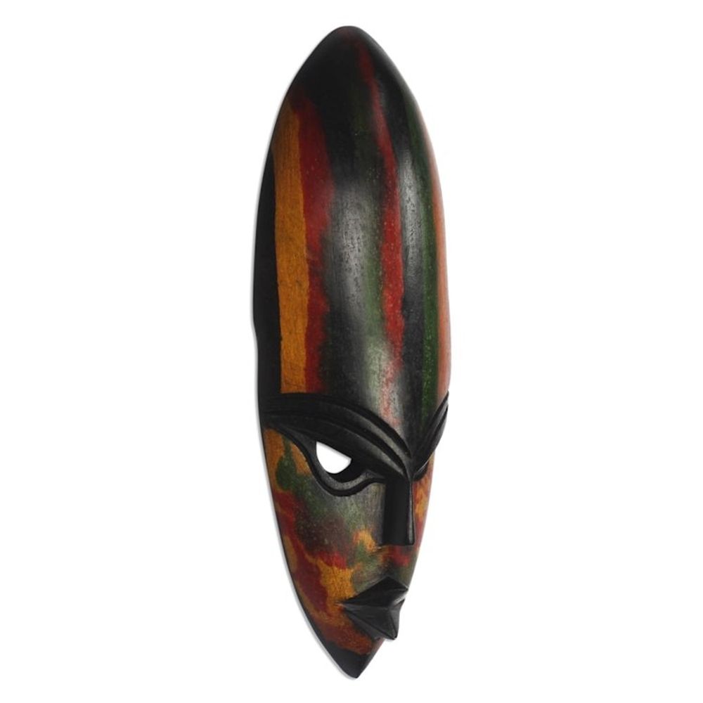 Colorful African Sese Wood Mask from Ghana 'Abena Colors'