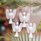White Wood Angel Ornaments from Bali Set of 4 'Silent Angels'