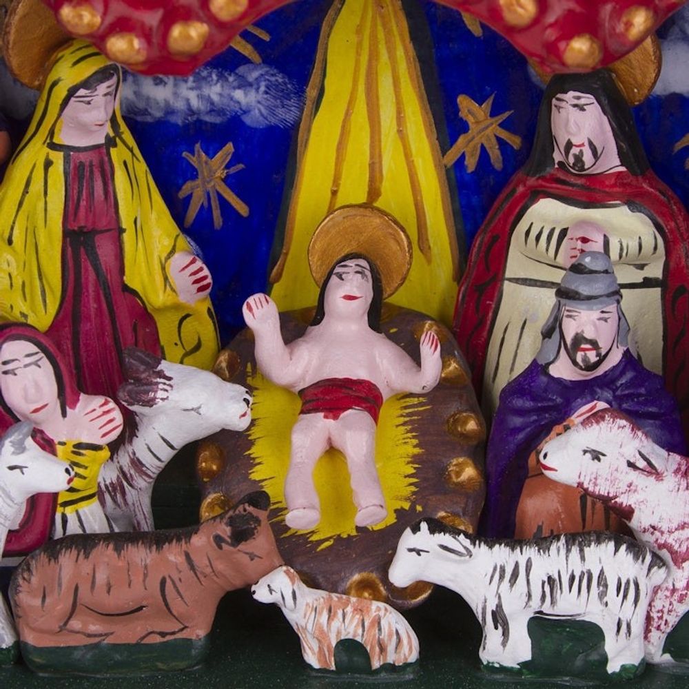 Collectible Peruvian Wood Multicolor Retablo Sculpture 'Chapel of Quinua'