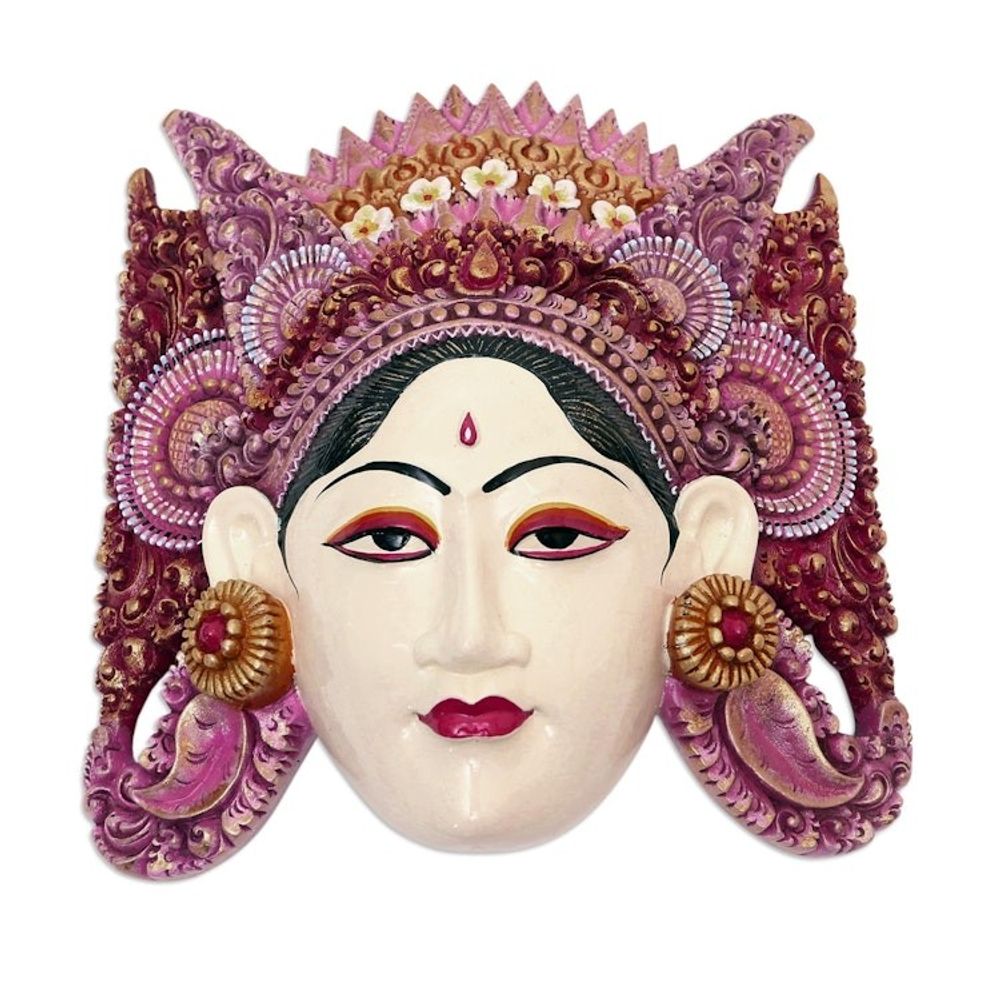 Artisan Crafted Balinese Suar Wood Mask 'Traditional Dance'