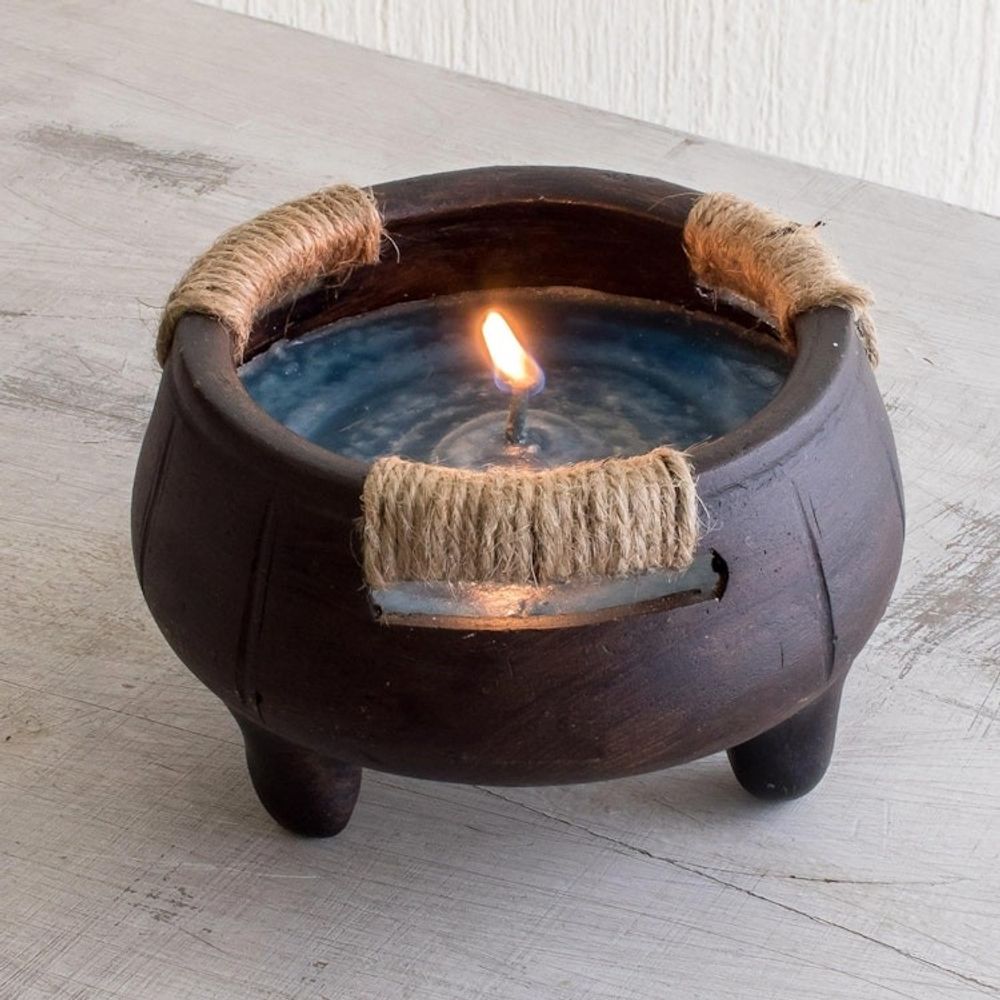 Hand Crafted Brown Ceramic Filled Jar Candle 'Turquoise Sea'