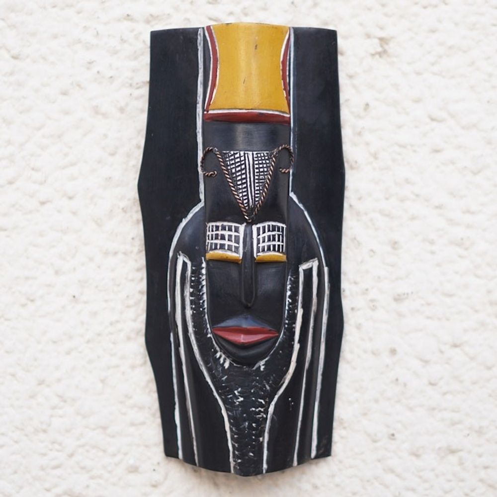 Traditional African Sese Wood Mask with Aluminum Accents 'Ethiopian Spirit'