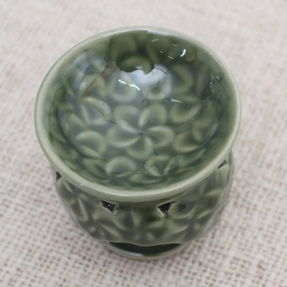 Frangipani Motif Green Ceramic Oil Warmer 'Jepun Flowers'