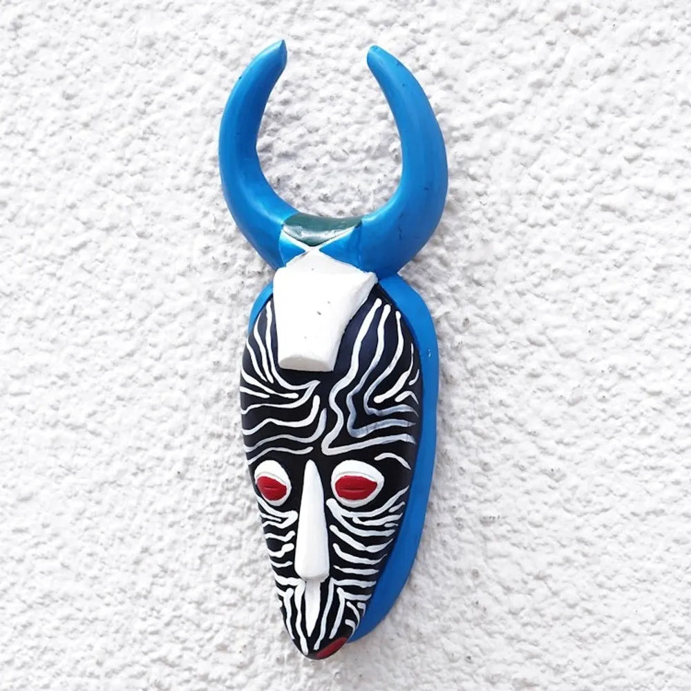 Baule Warrior from Cote d'Ivoire Hand-Painted Wood Mask 'Horn Warrior'