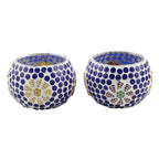 Blue Glass Mosaic Tealight Candleholders Pair 'Royal Light'