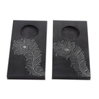 Pair of Handcrafted Soapstone Tealight Holders from India 'Peacock Flame''