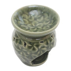 Frangipani Motif Green Ceramic Oil Warmer 'Jepun Flowers'