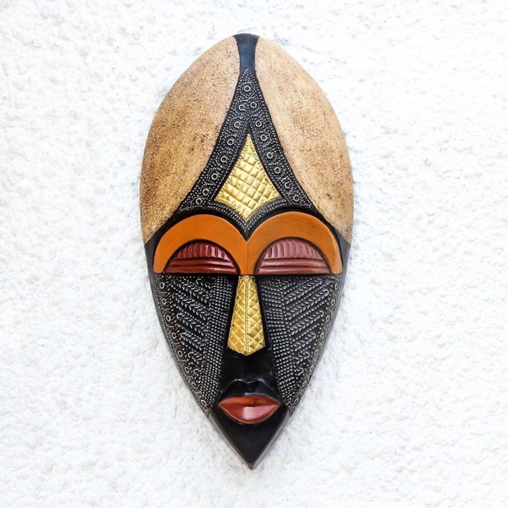 Multicolored African Wood Mask from Ghana 'King of Africa'