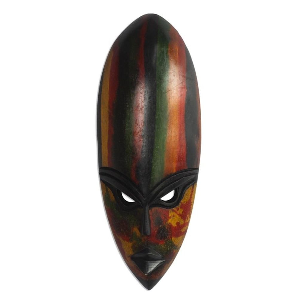 Colorful African Sese Wood Mask from Ghana 'Abena Colors'