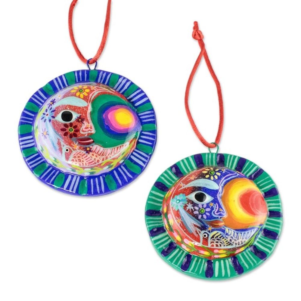 Crescent Moon Eclipse Ceramic Ornaments Pair 'Eclipse of the Sun'
