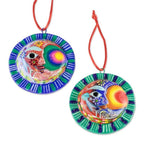 Crescent Moon Eclipse Ceramic Ornaments Pair 'Eclipse of the Sun'
