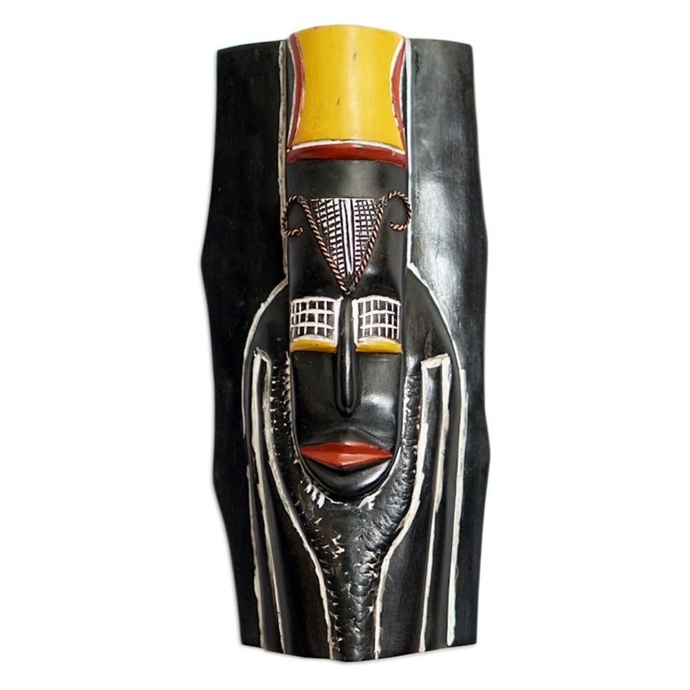 Traditional African Sese Wood Mask with Aluminum Accents 'Ethiopian Spirit'
