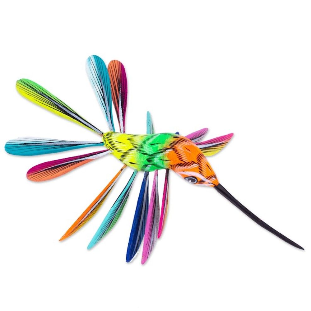 Hand-Painted Orange Copal Wood Alebrije Bird Ornament 'Eden Plumage'
