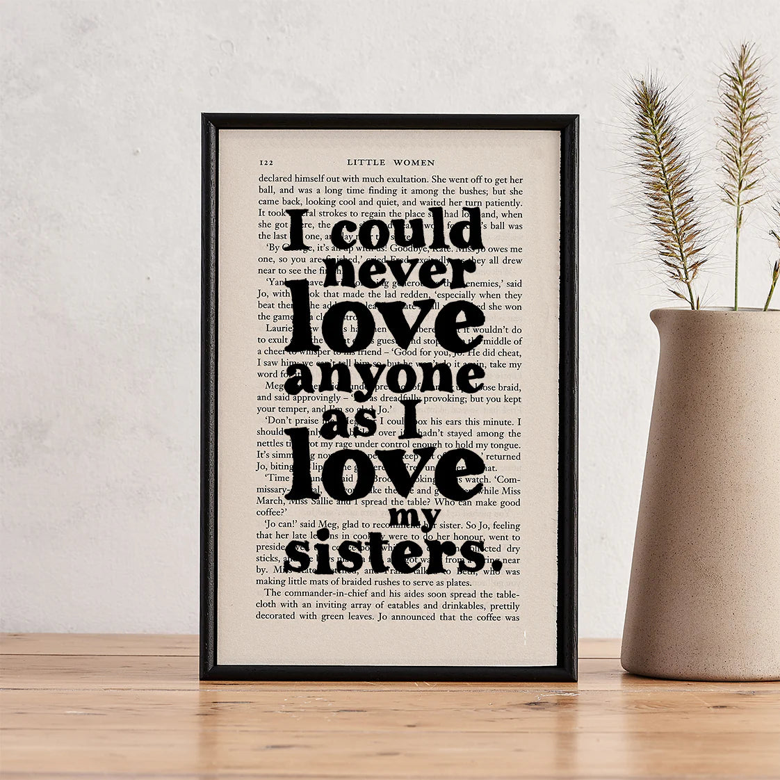 Unique Sister Gift "I Love My Sisters" Little Women Quote Book Page Art