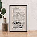 Yes, I Am a Dreamer – Oscar Wilde Quote Book Page Print