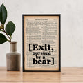 Shakespeare "Exit, Pursued By A Bear" Framed Book Page Print