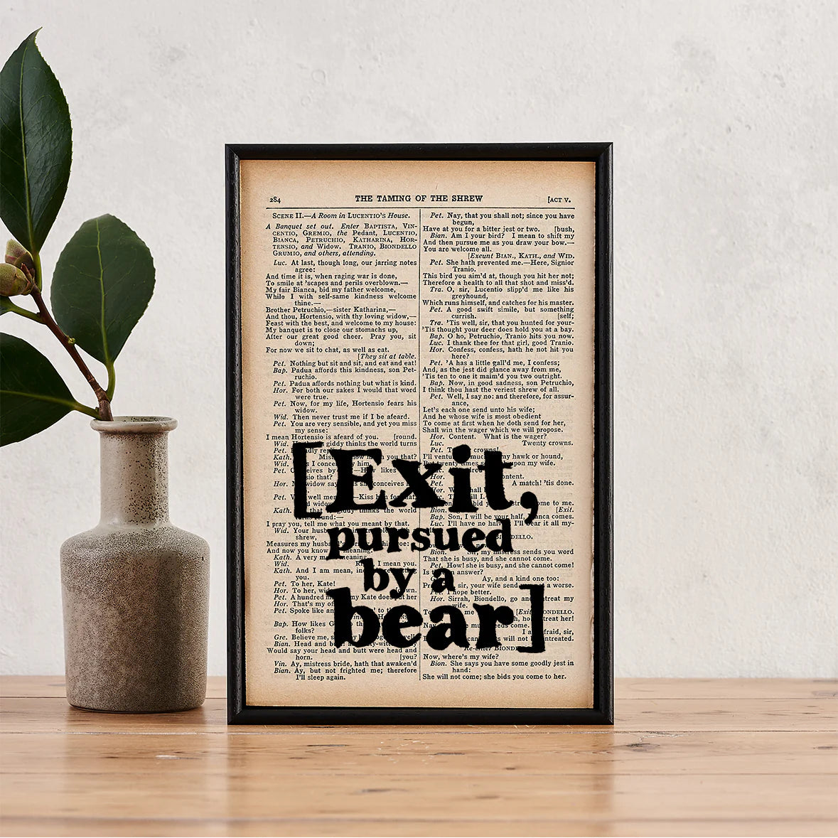 Shakespeare "Exit, Pursued By A Bear" Framed Book Page Print