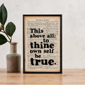 Shakespeare Quote Print – “This Above All: To Thine Own Self Be True” Framed Book Page