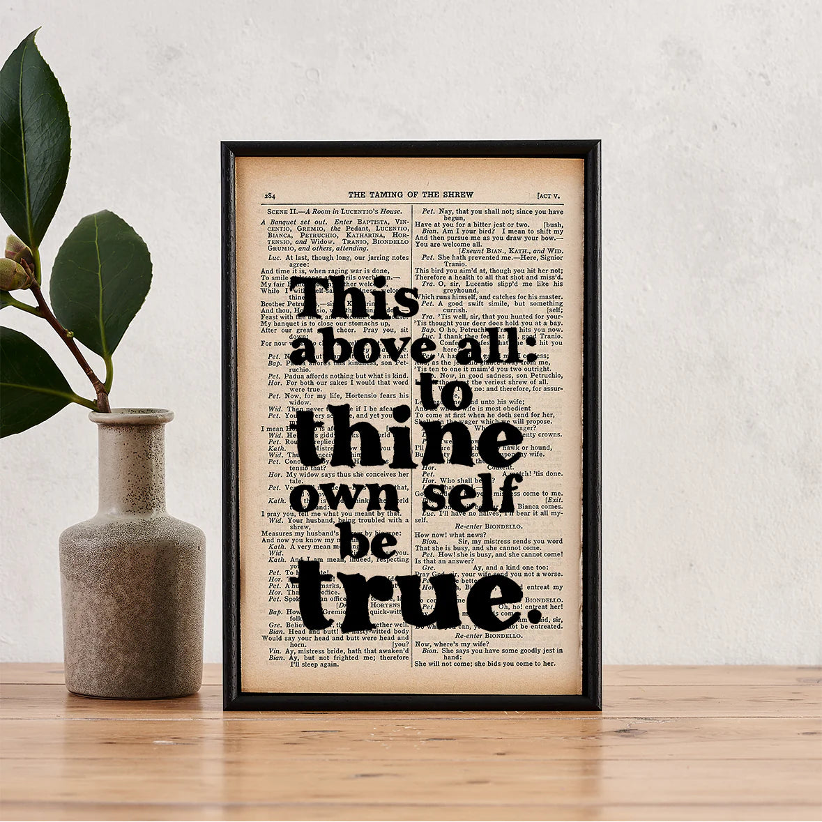 Shakespeare Quote Print – “This Above All: To Thine Own Self Be True” Framed Book Page