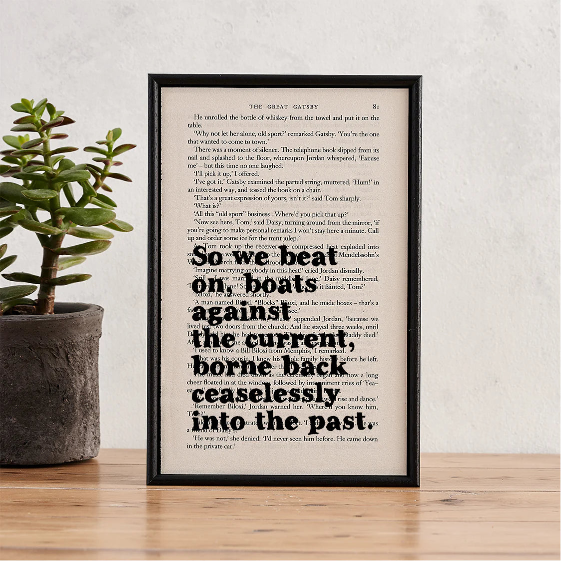 The Great Gatsby Quote Print – “So We Beat On…” Framed Book Page