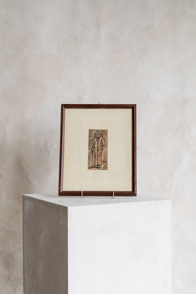 Vintage Framed Man Inked Drawing